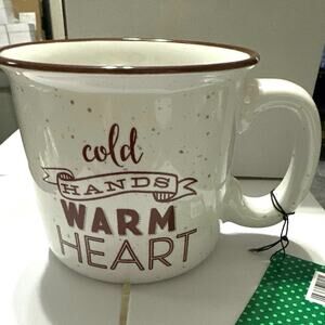 Coffee Mug Cup Large Cold Hands Warm Heart Brown Specks Sleigh Bell Bistro 14 oz
